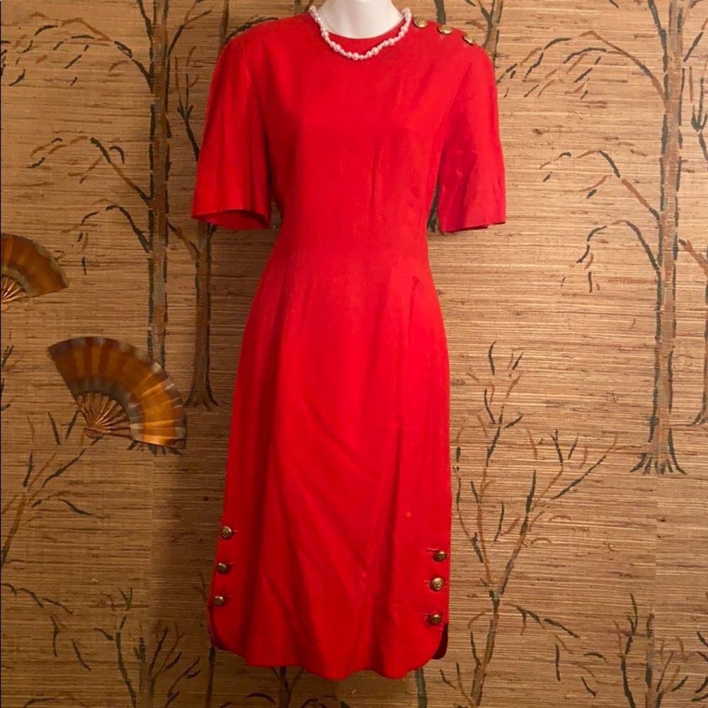 Vintage Red Talbots Dress Military Inspired